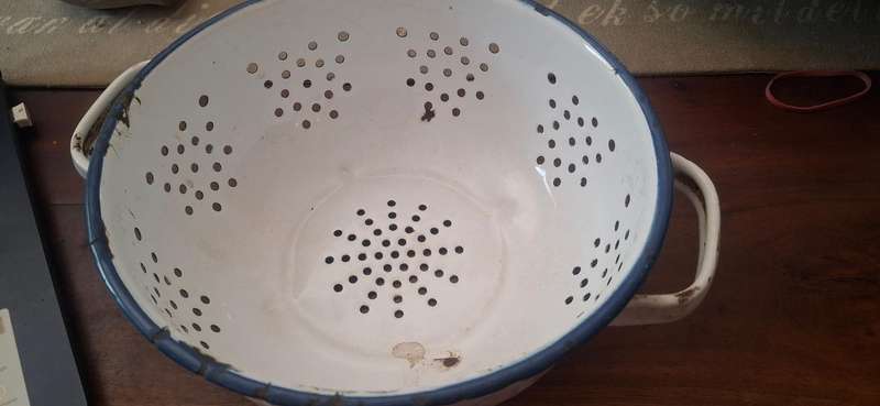 Vintage blue and white strainer enamel