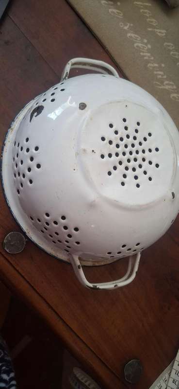 Vintage blue and white strainer enamel