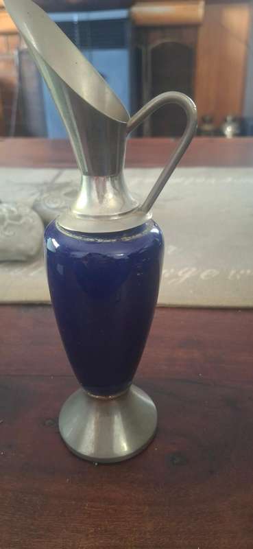 Cobalt Blue vase with pewter ends vintage