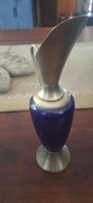 Cobalt Blue vase with pewter ends vintage