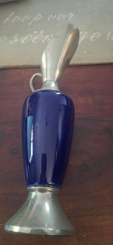 Cobalt Blue vase with pewter ends vintage