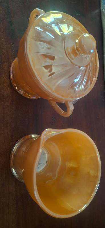 Fire King Peach Luster Cream & Sugar Set