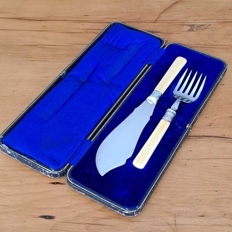 Bone Handle EPNS Fish Servers - Cased