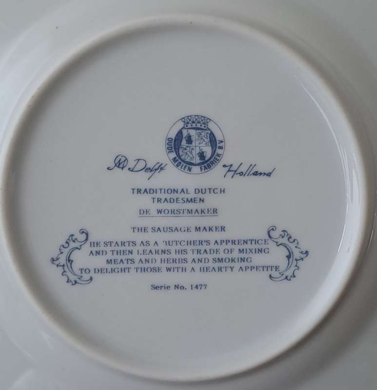 Delft Tradesmen Plate 'De Worstmaker'