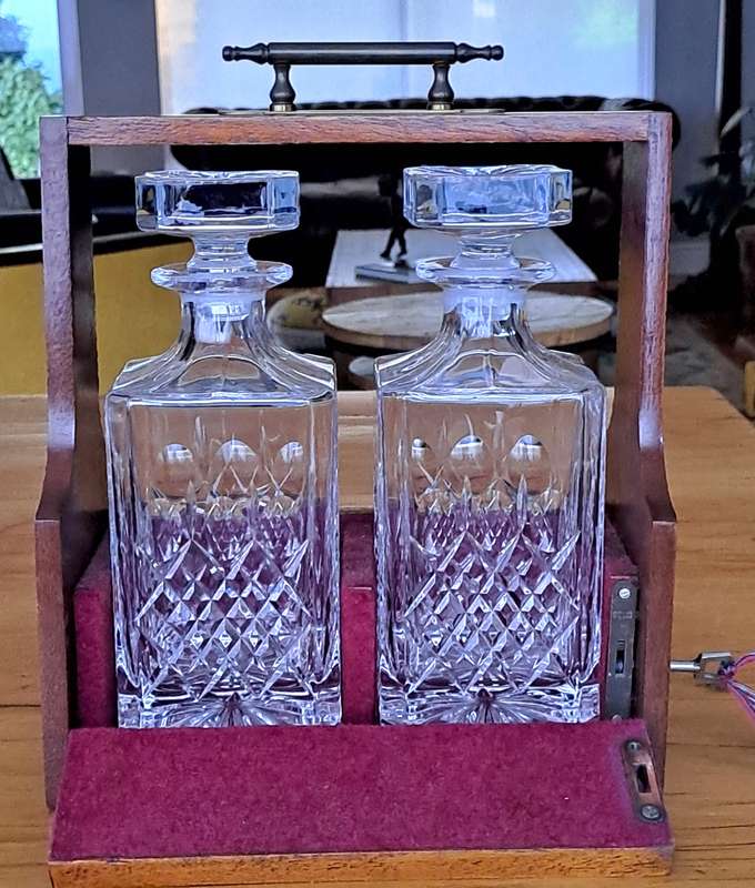 Pair of Crystal Decanters in a Tantalus