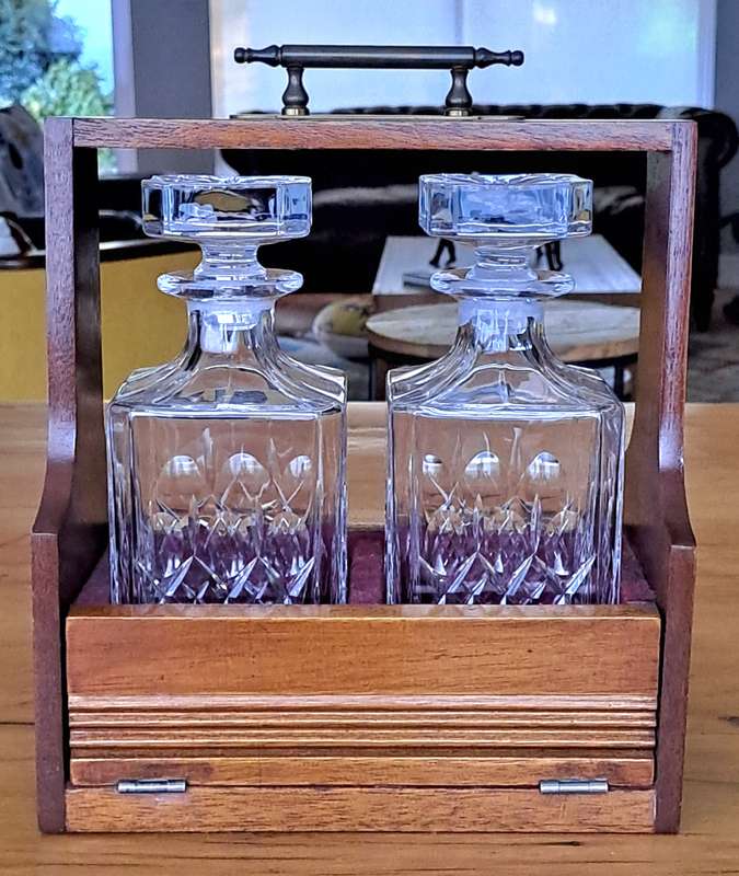 Pair of Crystal Decanters in a Tantalus