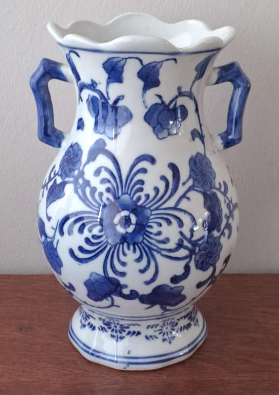 Chinese Blue and White Vase with Twin Handles