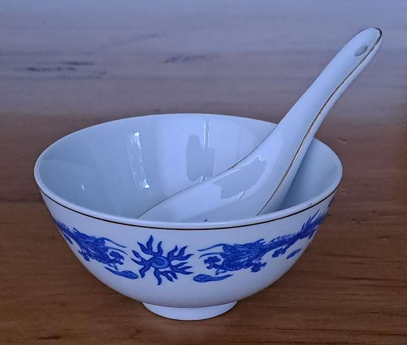 Chinese Rice Bowls and Spoons - Set of six