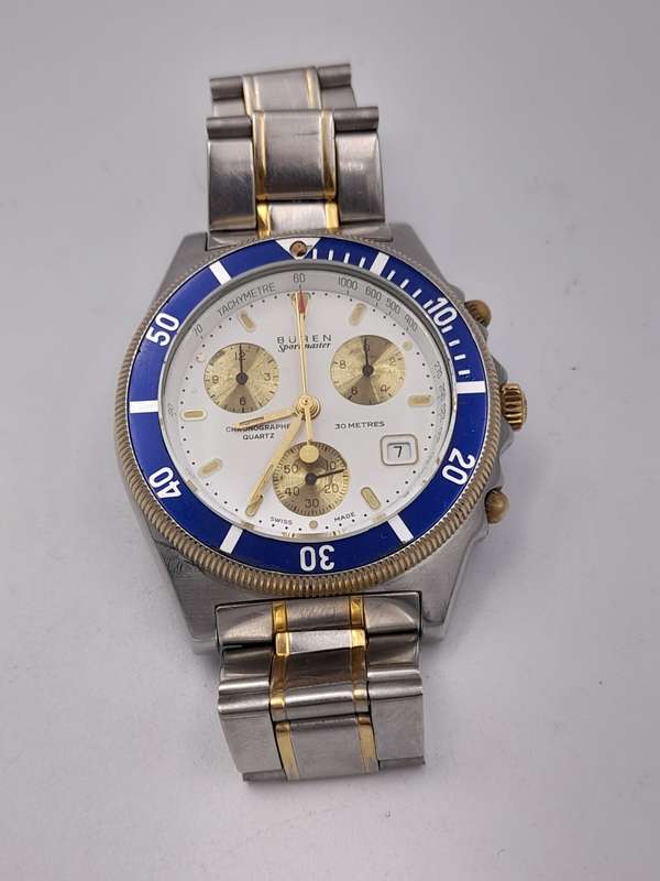 Buren Chronographe Quartz WORKING 40mm ex crown 46mm lug to lug