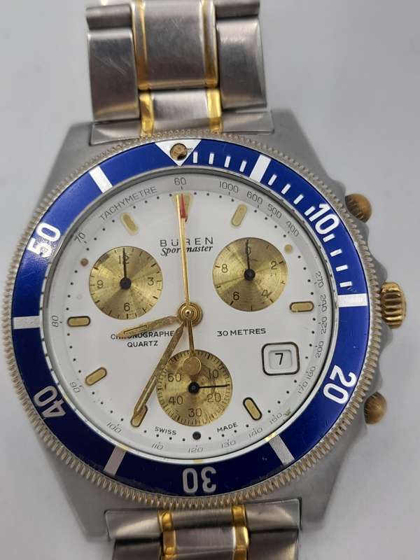 Buren Chronographe Quartz WORKING 40mm ex crown 46mm lug to lug