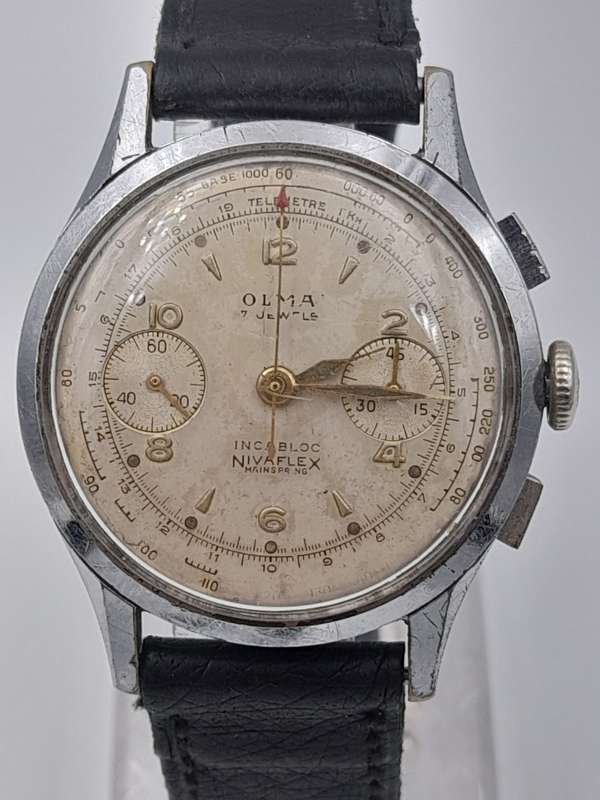 Olma vintage Nivaflex chronograph WORKING 34mm ex crown 43mm lug to lug