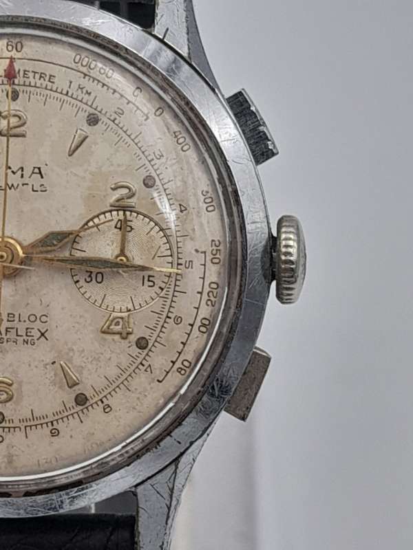 Olma vintage Nivaflex chronograph WORKING 34mm ex crown 43mm lug to lug
