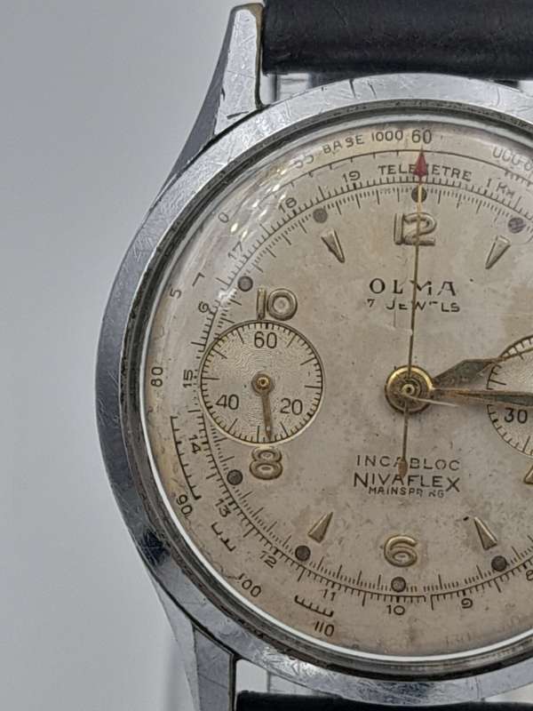 Olma vintage Nivaflex chronograph WORKING 34mm ex crown 43mm lug to lug