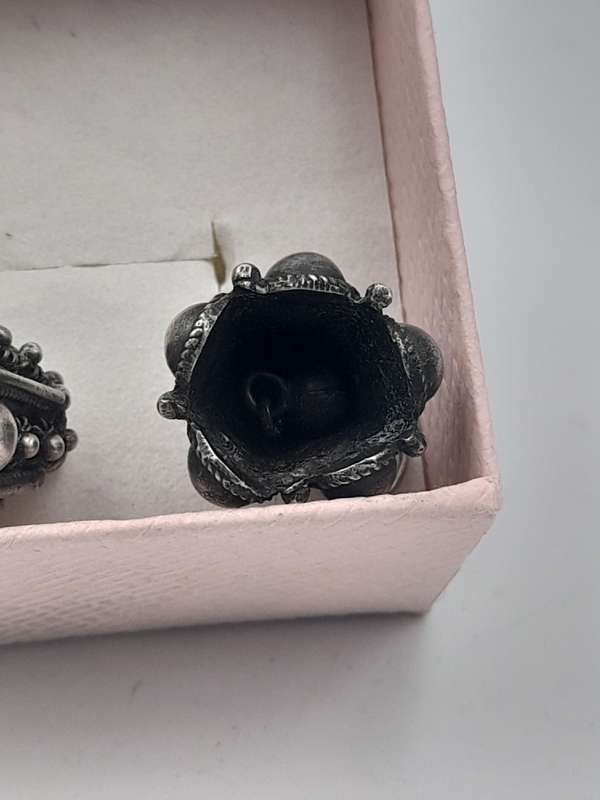 Antique hook in bell earrings sterling silver length: 17mm width: 13mm