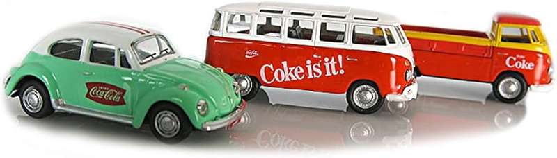 VW Coke Gift Set Beetle, T1 Pickup Samba Bus NEW