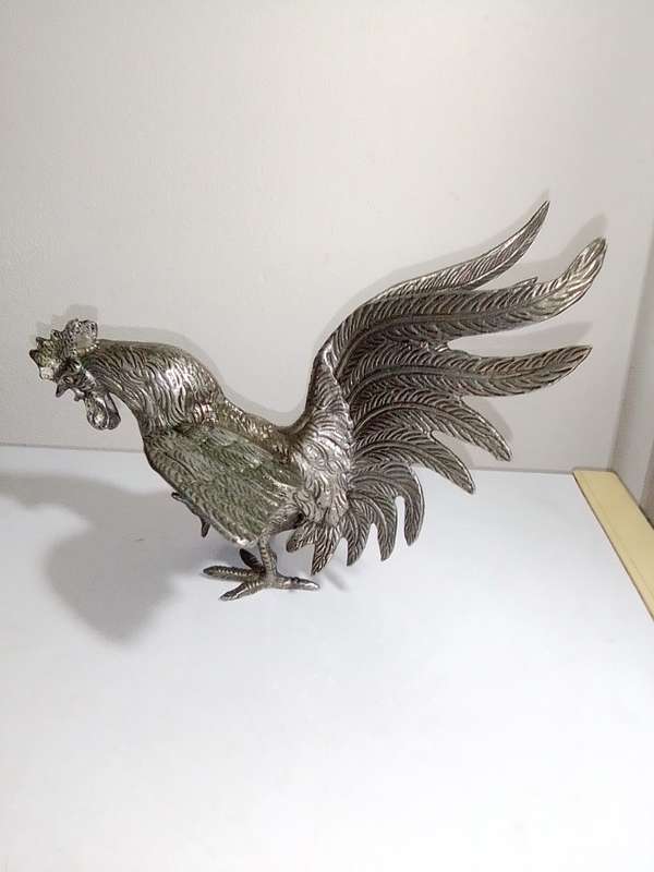 1950's A Vintage lot of Three fighting roosters. They are fierce! Silver plated over Brass.