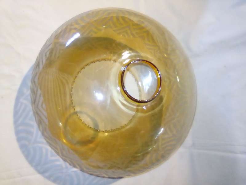 Large Vintage Art Deco Lamp Shade Amber & White Glass and is a chandelier pendant type fixture.