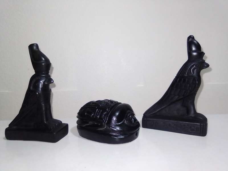 Rare Ancient Egyptian Beetle from Egyptian Mythology and two Horus Falcons protector of the Pharaoh.