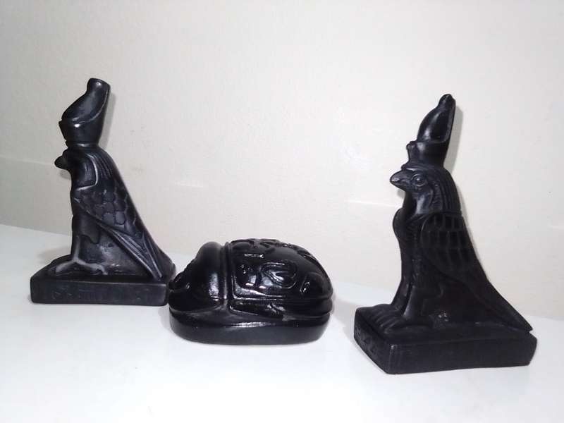 Rare Ancient Egyptian Beetle from Egyptian Mythology and two Horus Falcons protector of the Pharaoh.