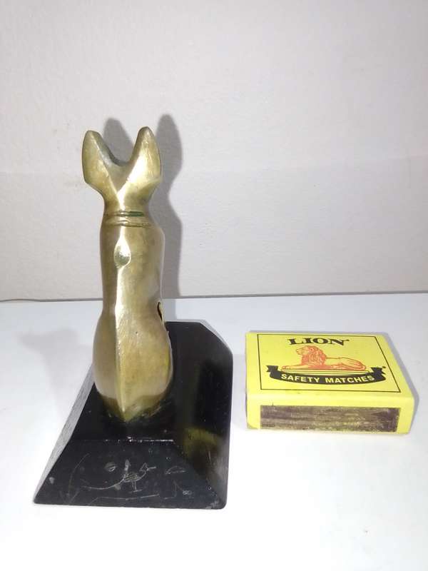 Egyptian Cat Statue Bronze on a Basalt Black base Hieroglyphics, Made in Egypt, Heavy in weight.
