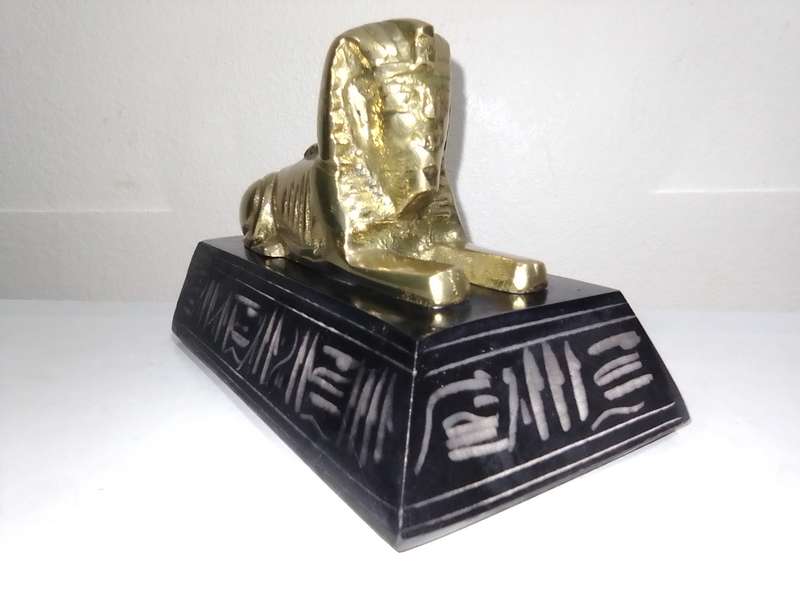 VINTAGE EGYPTIAN FIGURINE DESIGNER heavy BRONZE SPHINX of KING AMMENEMES II