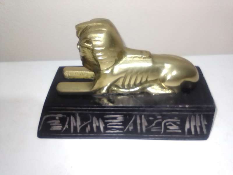 VINTAGE EGYPTIAN FIGURINE DESIGNER heavy BRONZE SPHINX of KING AMMENEMES II