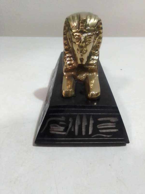 VINTAGE EGYPTIAN FIGURINE DESIGNER heavy BRONZE SPHINX of KING AMMENEMES II