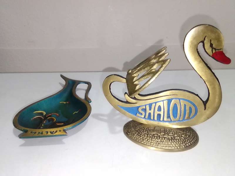 Shalom brass cloisonne's Servette/place marker and Pin tray. From Israil.