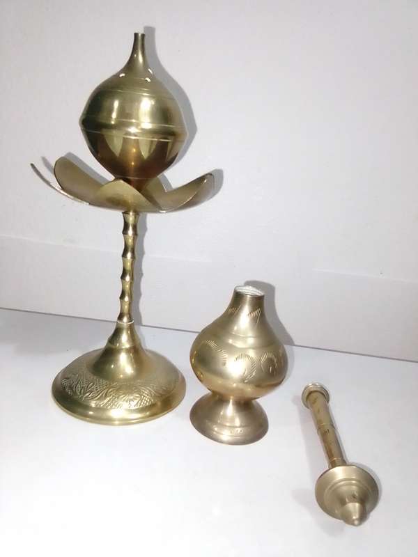 2 x Elegant Vintage Brass Perfume Rose Water Sprinkler|Old Brass Perfume Bottles Essence Holders.