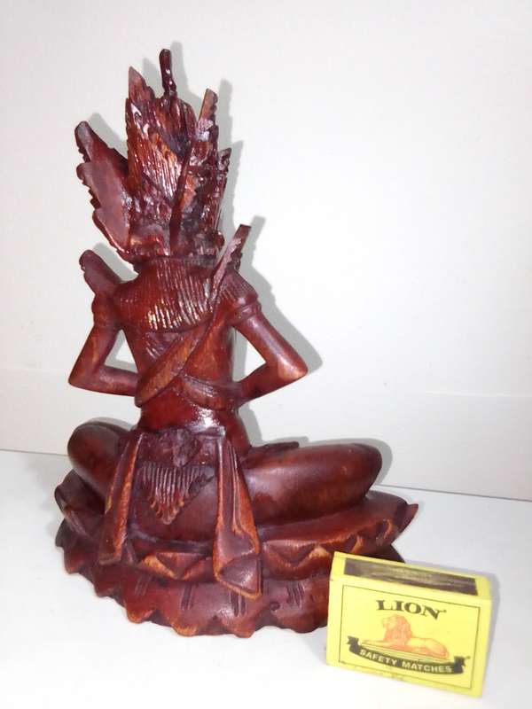 Vintage Carved Wood Thai Buddha Figure Seated on Lotus Flower Praying