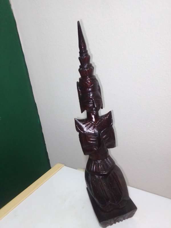 Rare Vintage Carved Wood Thai Buddha Figure Kneeling and Praying in good condition.