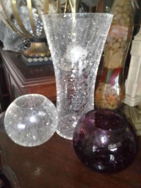 3 x Vintage Crackle glass vase`s. Gorgeous crackled glass bowls/Vases all Stunning. No Cracks/Chips