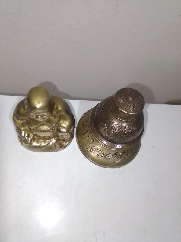 Wow  a Antique Chinese Bronze Laughing Putai Buddha and a Temple bell with stand..