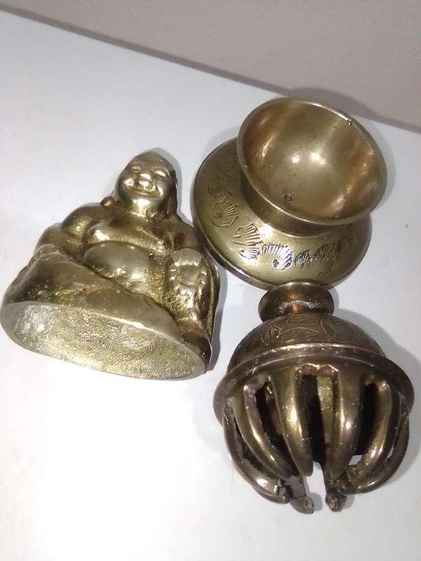 Wow  a Antique Chinese Bronze Laughing Putai Buddha and a Temple bell with stand..