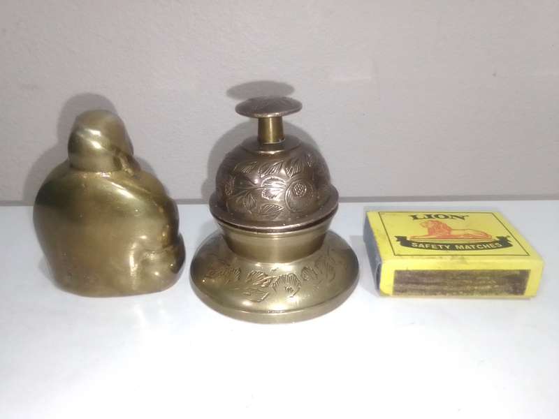 Wow  a Antique Chinese Bronze Laughing Putai Buddha and a Temple bell with stand..