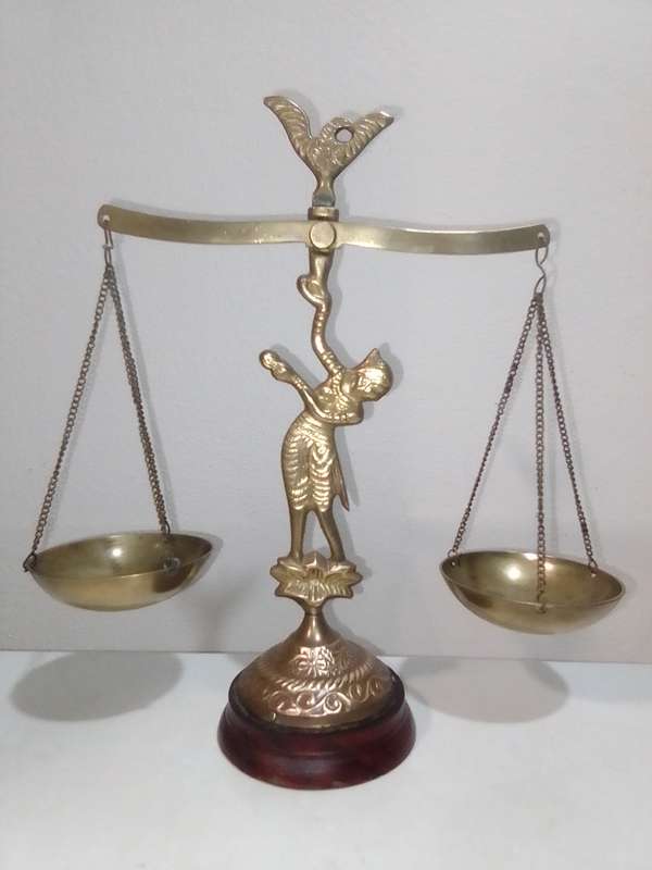 Vintage SCALES/ Egyptian Revival Vibe/ Wood base & Brass Metal Decorative Scale.