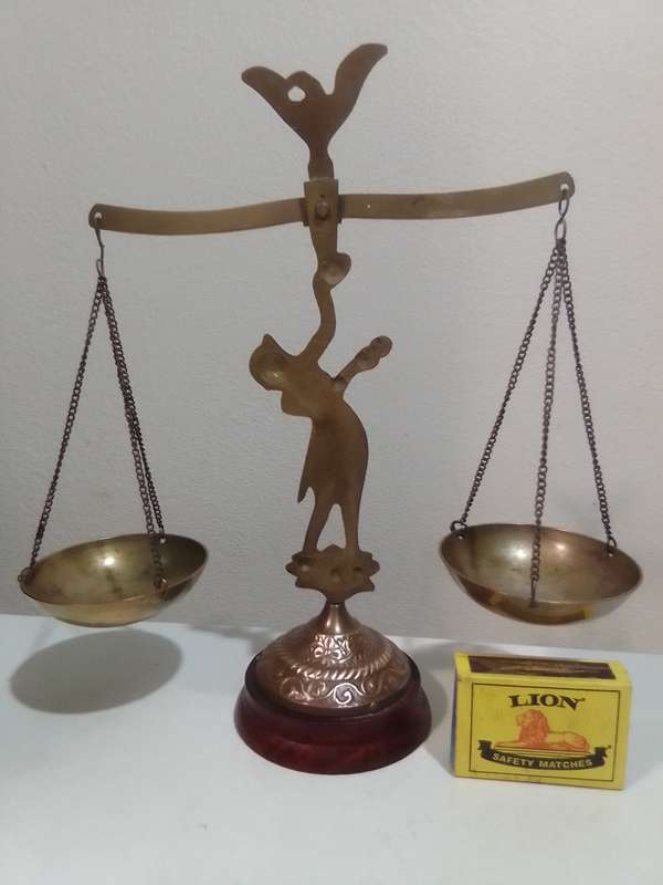 Vintage SCALES/ Egyptian Revival Vibe/ Wood base & Brass Metal Decorative Scale.