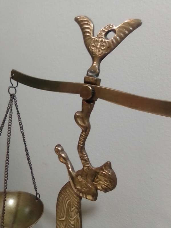 Vintage SCALES/ Egyptian Revival Vibe/ Wood base & Brass Metal Decorative Scale.