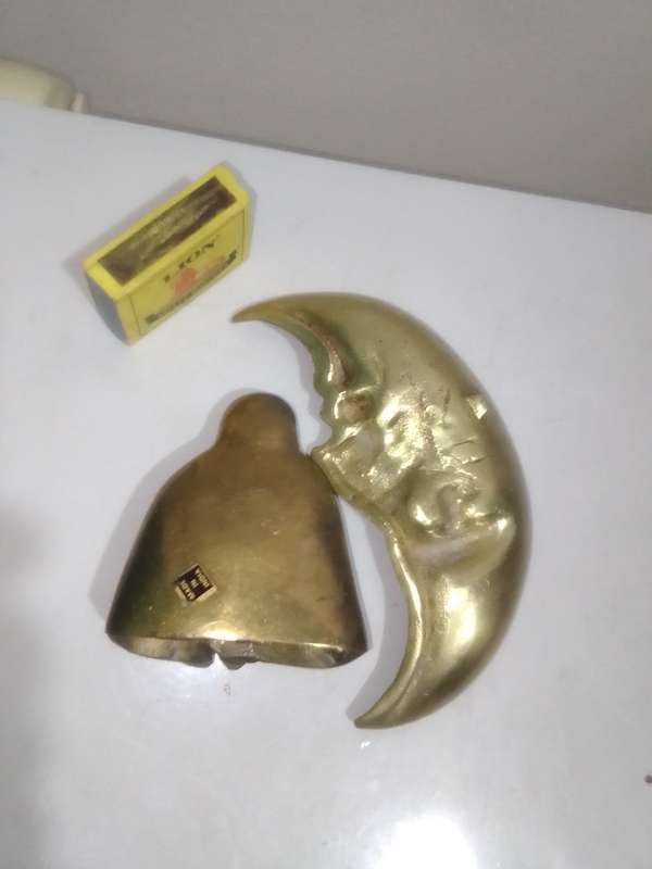 Collectible brass. A rare brass Budai incense burner+ A large brass Moon face pin tray.