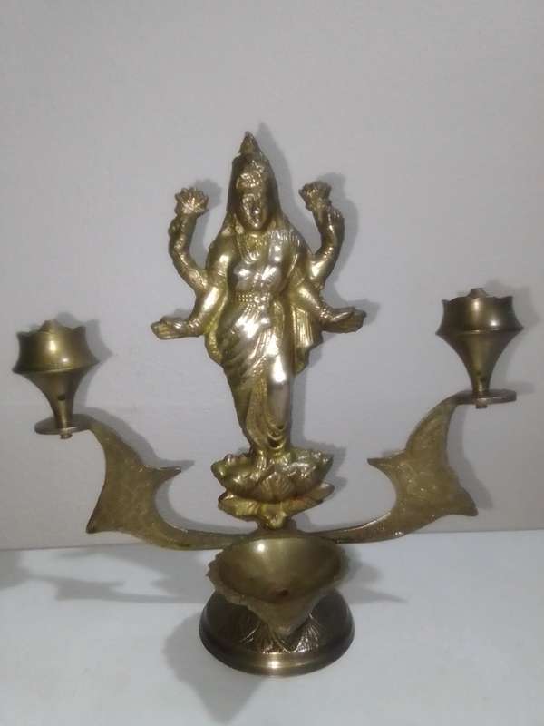Lighted oil lamp or Incense burner brass Onam Diwali vishu celebration Indian festival