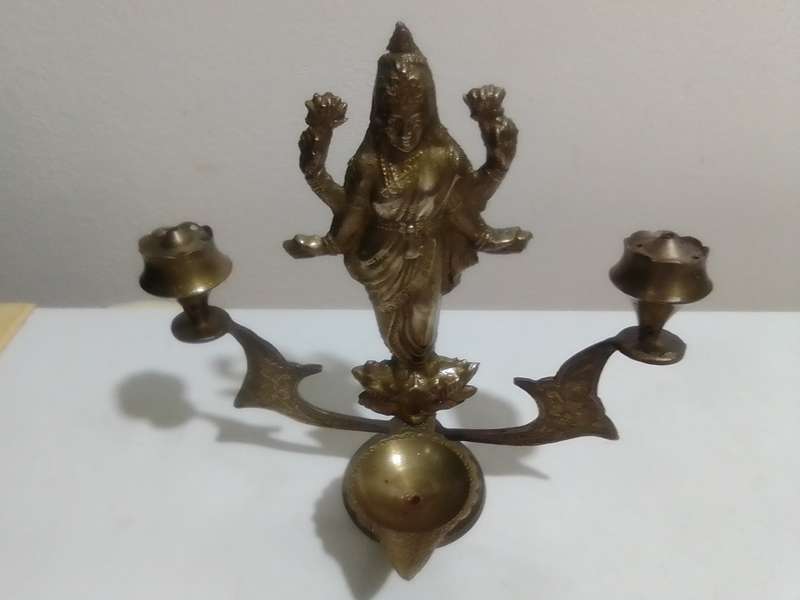 Lighted oil lamp or Incense burner brass Onam Diwali vishu celebration Indian festival