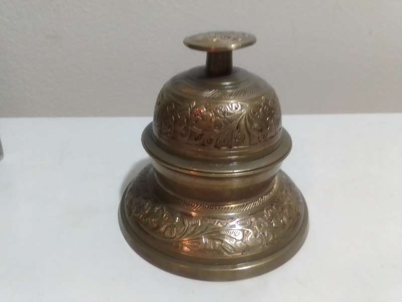 Wow Vintage Chinese Hotei Laughing Buddha Statue and a Buddhist Brass Elephant Claw Bell with Stand