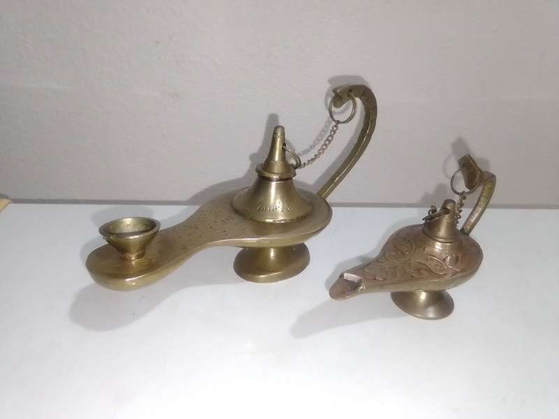 2 X Vintage Brass Genie oil Lamps or Aladdin brass oil lamps