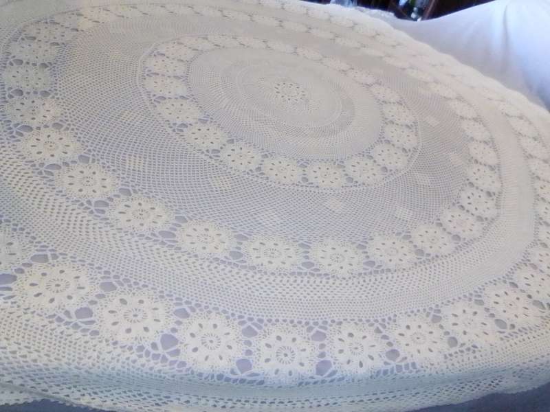 A Hand Crocheted Round Tablecloth Size: 150cm W in Excellent condition.