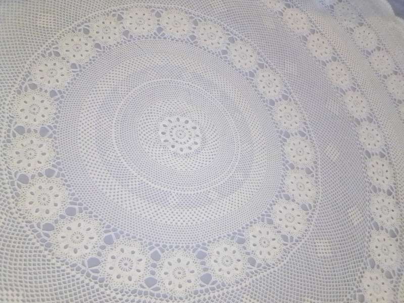A Hand Crocheted Round Tablecloth Size: 150cm W in Excellent condition.
