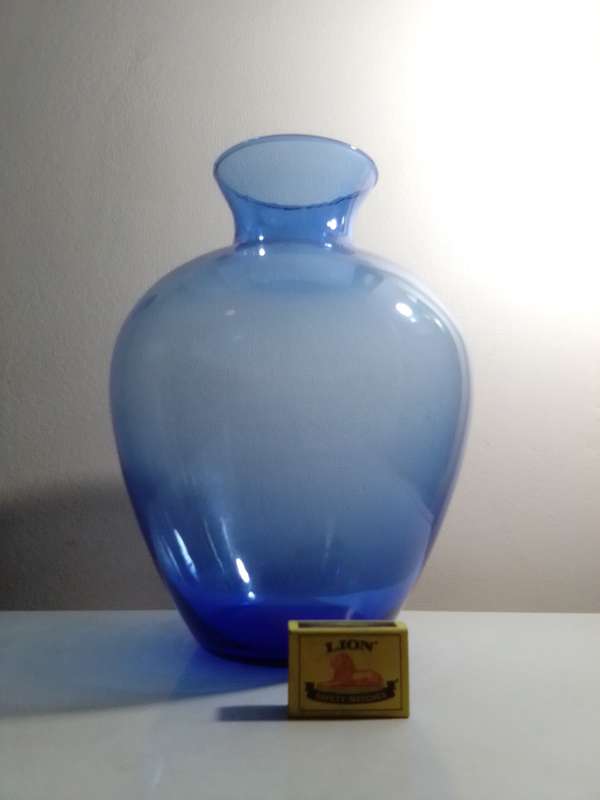 Very Rare. Vidrios De Levante from Spain. LARGE BLUE VASE, Handmade Man blowen glass on Mft sticker.