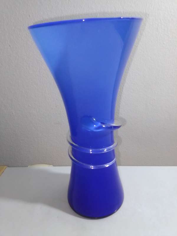 Blue Vase with glass rope around the middle