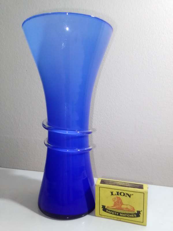 Blue Vase with glass rope around the middle