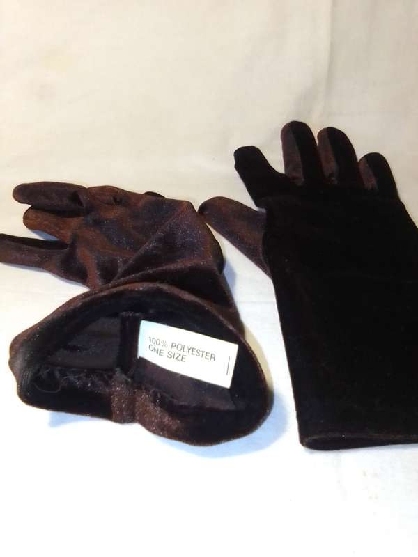Elegant Vintage pair of 1960's ladies Velvet gloves. Vintage stretch velor gloves in shiny Brown.