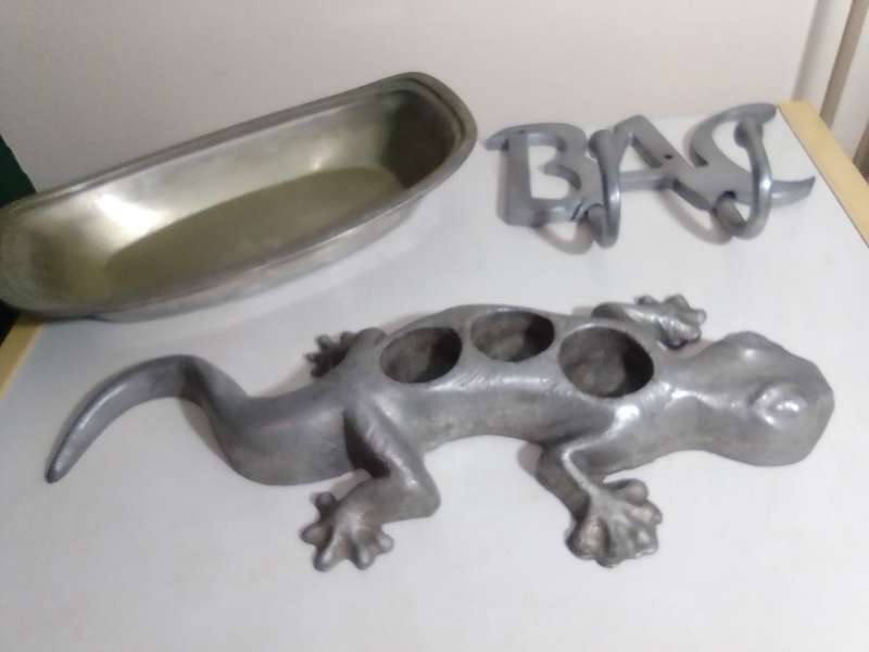 Vintage Aluminium Salamander Weight 4Kg's, ABC coat hanger, Bowl Sun City.